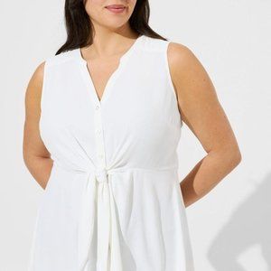 Torrid - Peplum Georgette Button-Front Tie-Front Blouse in Cloud Dancer White